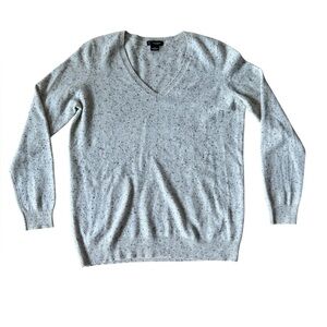 C by Bloomingdales XL Cashmere Sweater Speckled Gray V Neck Pullover Knit